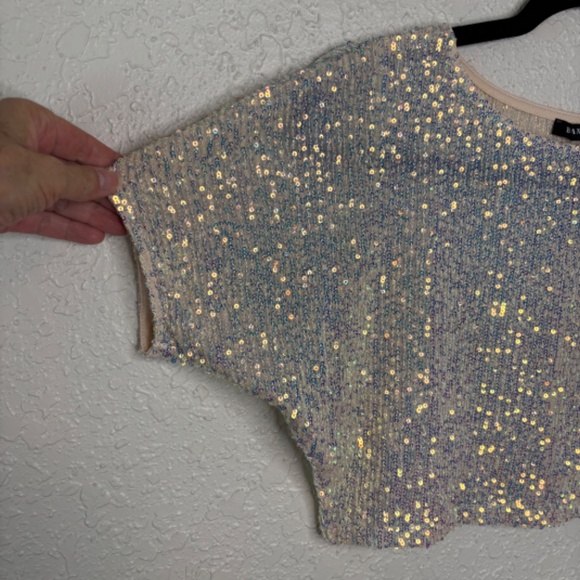 Banjul Champagne Beige Sequin Elegant Festive Midriff Top Women's Size Large - Picture 3 of 7